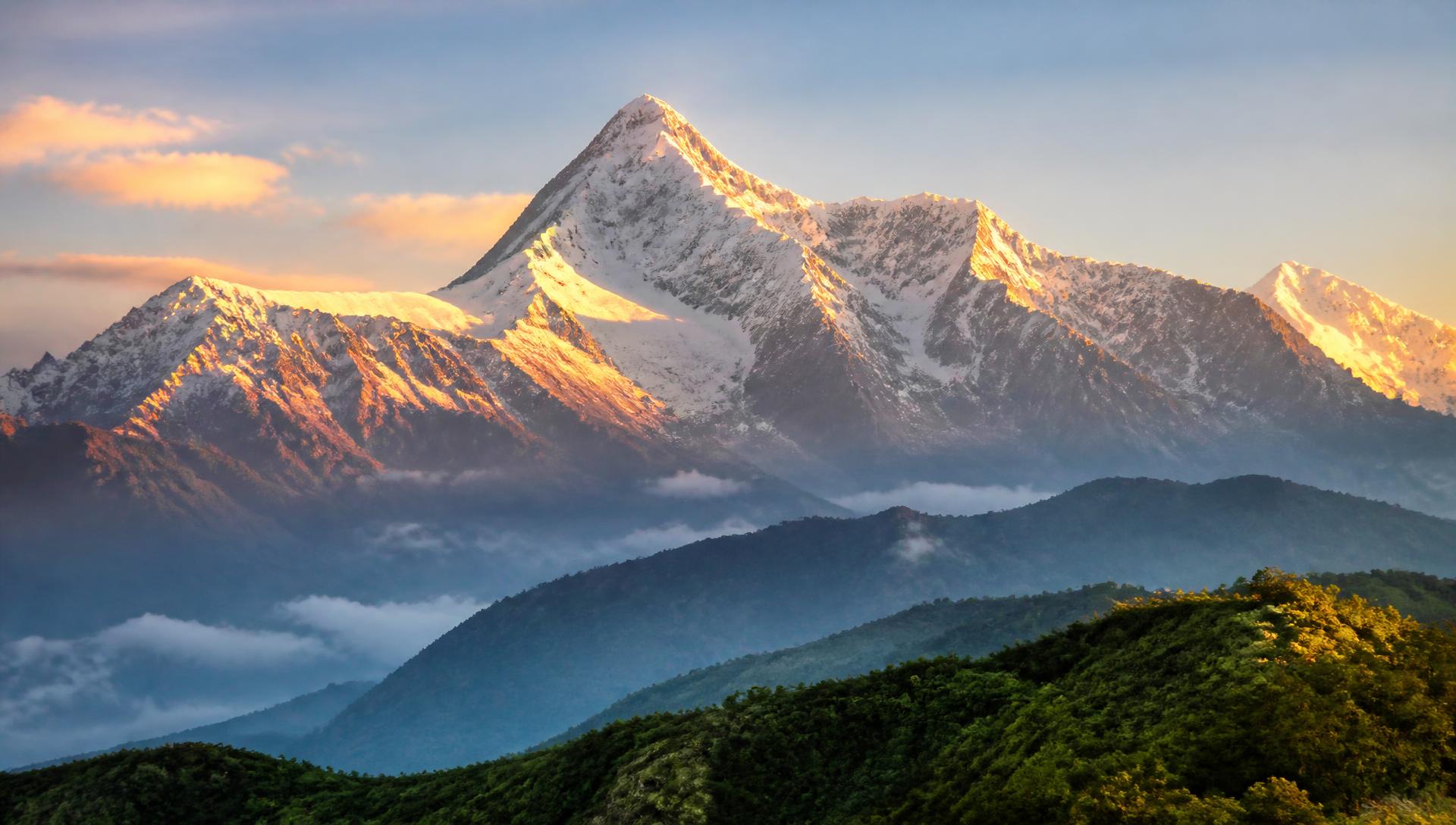 Majestic Himalayan mountain range at golden hour